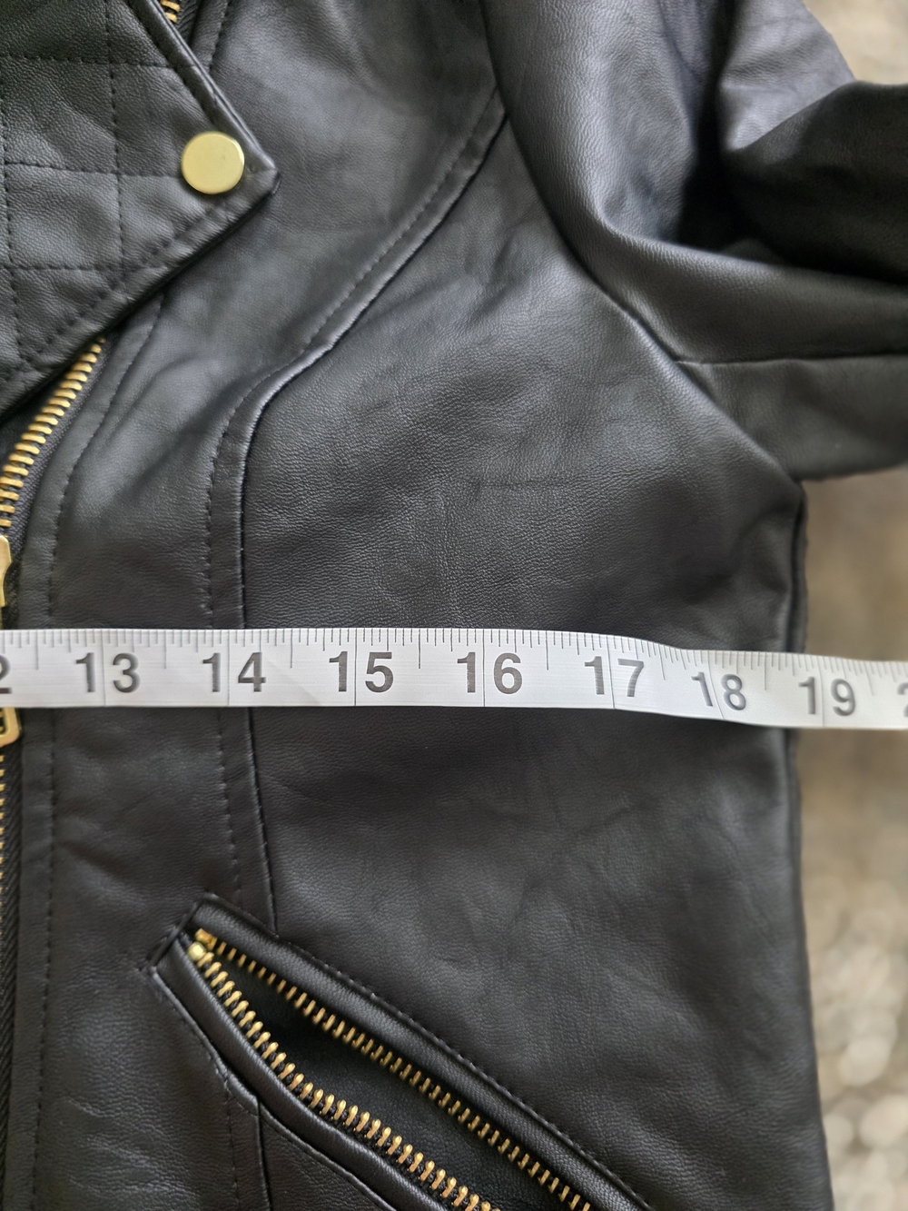 Fashion Nova Black Faux Leather Moto Jacket Gold Zip Quilted Biker Coat Women's - Picture 3 of 6
